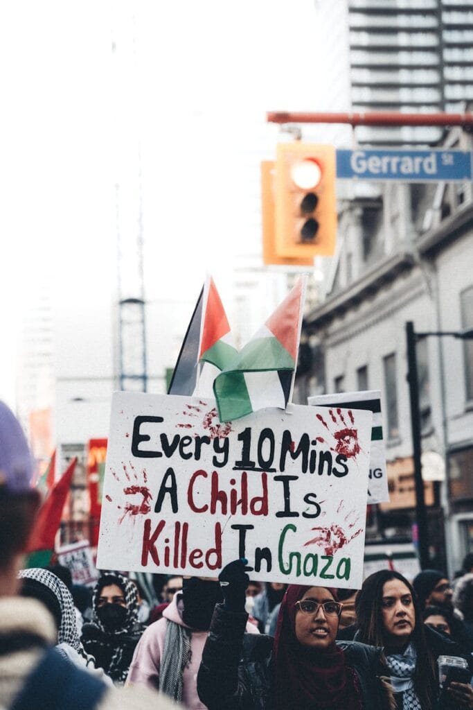 pro palestinian demonstration in a city